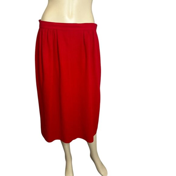 Vtg Jaeger Wool Cherry Red Lined Skirt Sz 16 90s Pencil Corpcore Preppy Bright - Picture 2 of 7